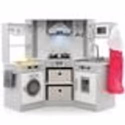 Cuisne Enfants - COSTWAY -3 Ans+ en Bois17 Accessoires Sons et Lumières Tableau Noir Cadeau Idéal Gris