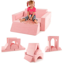 Costway - Canapé Enfants 8 Pièces avec Combinaisons Multiples, Fauteuil Enfant Convertible en Tissu Shédine avec Housse Amovible & Lavable pour