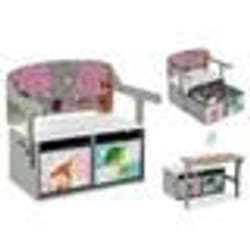 Chaise Enfants COSTWAY Convertible à Ensemble Table et Banc avec Fonction de Rangement 2 Bacs en Tissu Amovibles Gris