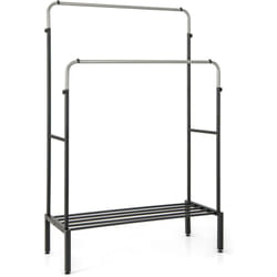 Costway - Portant à Vêtements Double, 2 Tringles Réglables en 3 Hauteurs, Portant Vetement Solide avec Étagère à Chaussures, Portant en Métal Robuste