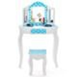 COSTWAY Coiffeuse Enfants avec Tabouret Miroir Amovible à 3 Volets & Tiroir & Dispositif Anti-Basculement 60 x 275 x 975cm Bleu