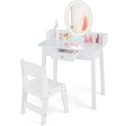 Costway - 2 en 1 Coiffeuse Enfants avec Tabouret & Miroir Amovible, Table de Maquillage avec Tiroir & Organisateur en Forme Arbre, Dispositif