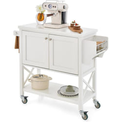 Costway - Desserte de Cuisine à roulettes, Chariot de Service avec Grand Armoire de Rangement et Étagère Ouverte, îlot de Cuisine, Porte-Serviettes