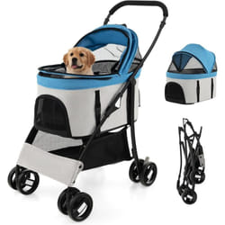 Costway - Poussette pour Chien Pliable 3 en 1 avec Panier de Rangement Amovible, Poussette Buggy Pliante pour Chien Chat avec Auvent Réglable à 4