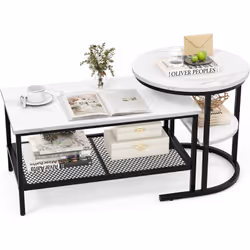 À propos de cet article 【Disposition flexible】Notre tables basses comprend 1 grande table basse et 1 petite table d'appoint r ...