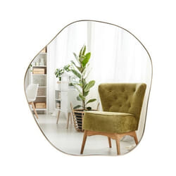 COSTWAY Miroir Décoratif Asymétrique - 75x70CM - Cadre en Métal Doré Miroir HD Mural Montage Horizontal-Vertical - Salon Chambre