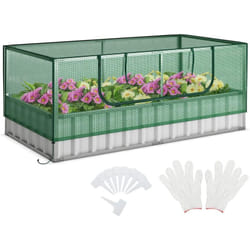 Costway - Mini Serre de Jardin et Lit de Jardin Surélevé 174x90x71cm, Jardinière avec Porte Enroulable 8 Étiquettes en t et Une Paire de Gants,