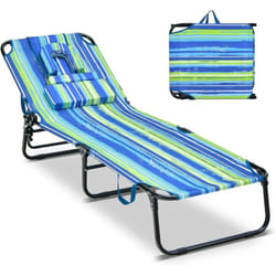 Costway - Chaise Longue Pliante Réglable à 5 Positions avec Trou pour Visage, Bain de Soleil en Tissu Oxford 3 Coussins Amovibles Charge 160KG, pour