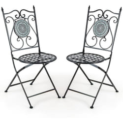 Costway - Lot de 2 Chaises de Jardin en Mosaïque Cadre en Métal, Chaises de Bistro Pliante avec Dossier Décoratif Charge 150 kg, Chaise de Style
