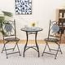COSTWAY 3 Pcs Salon de Jardin en Métal - Ensemble de Table Ronde et 2 Chaises Pliantes - Motifs Mosaïque Patins Antidérapants