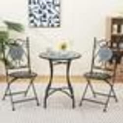 COSTWAY 3 Pcs Salon de Jardin en Métal - Ensemble de Table Ronde et 2 Chaises Pliantes - Motifs Mosaïque Patins Antidérapants