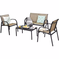 À propos de cet article 【Disposition libre】Cet ensemble de meubles de patio de 4 pièces comprend 1 table basse, 1 grande caus ...