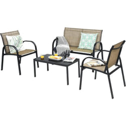 Ensemble Salon de Jardin 4 Pièces en Métal, 2 Fauteuils, Ensemble de Meubles de Patio 1 Causeuse 2 Chaises 1 Table Basse en Verre, pour Jardin