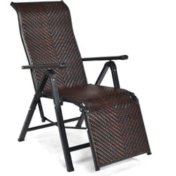 Costway - Chaise de Jardin Pliante en Rotin, Fauteuil d'Extérieur Pliable avec Dossier Réglable et Cadre en Métal, Fauteuil Inclinable pour Patio,