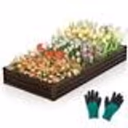 COSTWAY Carré Potager Rectangulaire en Métal - 240x120x30CM - Base Ouverte Support Renforcé Paire de Gants - Fruits Fleurs Lé ...