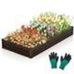 COSTWAY Carré Potager Rectangulaire en Métal - 240x120x30CM - Base Ouverte Support Renforcé Paire de Gants - Fruits Fleurs Légumes