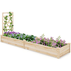 Costway - Jardinière avec Treillis en Bois avec Base Ouverte, 2 Bacs à Fleurs Extérieur pour Plante Grimpante, Lit de Jardin Surélevée Résistance à