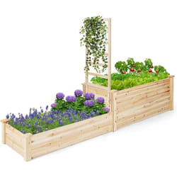 Costway - Jardinière avec Treillis en Bois avec Base Ouverte, 2 Bacs à Fleurs Extérieur à 2 Niveaux pour Plante Grimpante, Lit de Jardin Surélevée