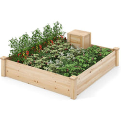Costway - Jardinière Surélevée en Bois Base Ouverte, Grand Lit de Jardin Carré avec Bac à Compost pour Légumes Fleurs Herbes, pour Patio Balcon,