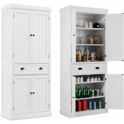 Costway - Armoire Cuisine, Buffet Cuisine Rangement 4 Portes avec Grand Tiroir, 4 Étagères Réglables, Buffet Haut 183 cm pour Salon, Salle à Manger,