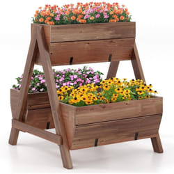 Costway - Jardinière Surélevée Verticale en Bois, Lit de Jardin à 2 Niveaux avec 3 Bacs à Plantes Charge 30KG Trous de Drainage, pour Fruits Fleurs