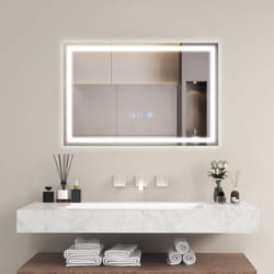 Costway - Miroir de Salle de Bain à led, Miroir Mural Rectangulaire Anti-Buée, 3000-6000K, Luminosité Réglable, Miroir Maquillage led, Affichage