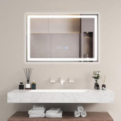 Costway - Miroir de Salle de Bain à led, 3000-6000K, Luminosité Réglable, Miroir Maquillage led, Affichage Temps Température, Miroir Mural,