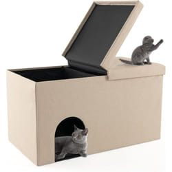 Maison de Toilette pour Chat 2 en 1, Banc pour Chaussures avec Toilettes Cachées pour Chats, Tapis à Litière pour Chats à 2 Couches, Filtre à Charbon