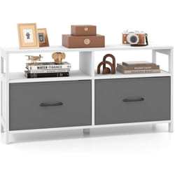 Costway - Commode Rangement 2 Tiroirs, Meuble tv avec 2 Grands Compartiments, Table tv pour 45' au Max, Tiroirs en Tissu Pliables, Commode Blanche
