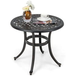 Costway - Table de Jardin Ronde 60 cm en Fonte d'Aluminium, Table d'Appoint d'Extérieur avec Repose-Pieds Réglables, Table Basse Extérieure pour