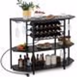 COSTWAY Casier Étagère à Vin pour 21 Bouteilles - Porte-Verres Station de Charge Intégrée - Porte-Bouteille Industriel - Gris