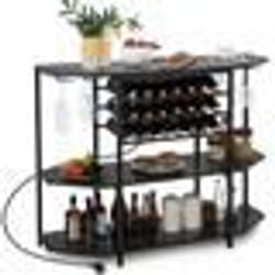 COSTWAY Casier Étagère à Vin pour 21 Bouteilles - Porte-Verres Station de Charge Intégrée - Porte-Bouteille Industriel - Gris