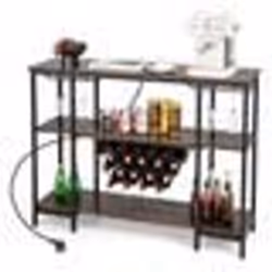 COSTWAY Casier Étagère à Vin pour 15 Bouteilles - Station de Charge Intégrée Porte-Verres - Porte-Bouteille Industriel - Marr ...