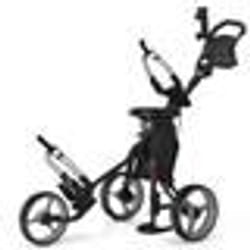 COSTWAY Chariot de Golf Pliable 3 Roues-4 Hauteurs Réglables-Siège Hydraulique-Porte-Parapluie Réglable-Porte-Boisson-Sac-Gris