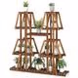 COSTWAY Étagère à Plantes Fleurs en Bois de pin carbonisé - Porte-Plante 5 Niveaux Conception à Lattes - Intérieur Extérieur