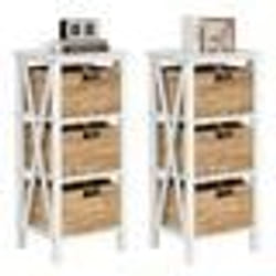 COSTWAY Lot de 2 Table de Chevet à 4 Niveaux 3 Panier de Rangement Pliable pour Salon Bureau Chambre 36 x 30 x 80 cm
