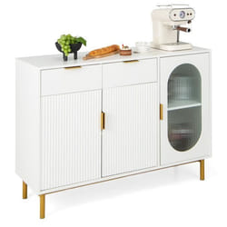 COSTWAY Buffet de Cuisine avec 3 Portes et 2 Tiroirs Verre Translucide Dispositif Anti-basculement 120 x 40 x 88 cm Blanc