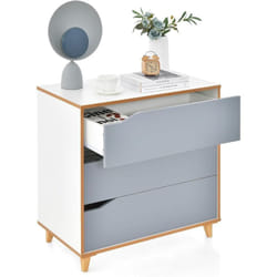 Costway - Commode Chambre 3 Tiroirs, Commode Chambre Adulte, Chiffonnier Commode Gris Bois, Design Scandinave, Poignée Intégrée, Dispositif