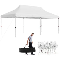 Tonnelle de Jardin Escamotable Pliable 300x600CM, Tente de Fête Imperméable Protection Solaire 3 Hauteurs 296/306/316 cm avec Sac de Rangement, pour