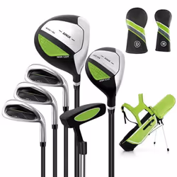COSTWAY Ensemble de Sac de Golf pour Enfants 11 à 13 Ans-Capuche Anti-pluie-Driver ‘1’Hybride ‘5’Fers ‘7’‘9’ ‘S’ et Putter-Ve ...