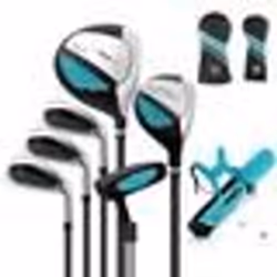 COSTWAY Ensemble de Sac de Golf pour Enfants 11 à 13 Ans-Capuche Anti-pluie-Driver ‘1’Hybride ‘5’Fers ‘7’‘9’ ‘S’ et Putter-Bl ...