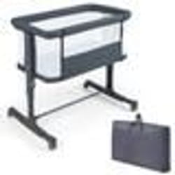 COSTWAY Lit Cododo Bébé avec Matelas-5 Hauteurs Réglables-Charge 9KG-Lit Berceau Maille Respirante-Sac de Voyage-0-6 Mois-Gris