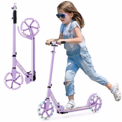 COSTWAY Trottinette Enfants 2 Roues Pliable-LED Clignotantes-3 Hauteurs Ajustables-Plateau en Aluminium-Charge Max. 100KG-Vio ...