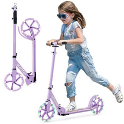 COSTWAY Trottinette Enfants 2 Roues Pliable-LED Clignotantes-3 Hauteurs Ajustables-Plateau en Aluminium-Charge Max. 100KG-Violet