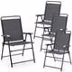 COSTWAY Lot de 4 Chaises Fauteuils de Jardin Pliantes en Textilène - Accoudoirs Patins Antidérapants Charge 150KG - Gris