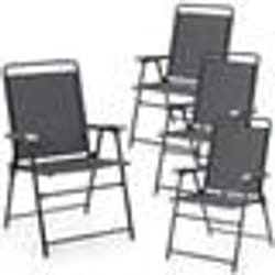 COSTWAY Lot de 4 Chaises Fauteuils de Jardin Pliantes en Textilène - Accoudoirs Patins Antidérapants Charge 150KG - Gris