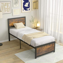 Costway - Lit Simple 190x200cm avec Sommier, Support à Lattes en Métal, Résistant au Grincement, avec Tête de Lit et Rangement sous Le Lit, Style