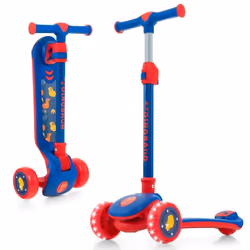 COSTWAY Trottinette Enfants Pliable 3 Roues LED Clignotant-Plateau Large-Frein Arrière-Hauteur Réglable 63-83 cm-3 à 5 Ans-Bl ...