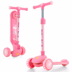 COSTWAY Trottinette Enfants Pliable 3 Roues LED Clignotant-Plateau Large-Frein Arrière-Hauteur Réglable 63-83 cm-3 à 5 Ans-Ro ...