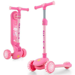 COSTWAY Trottinette Enfants Pliable 3 Roues LED Clignotant-Plateau Large-Frein Arrière-Hauteur Réglable 63-83 cm-3 à 5 Ans-Rose